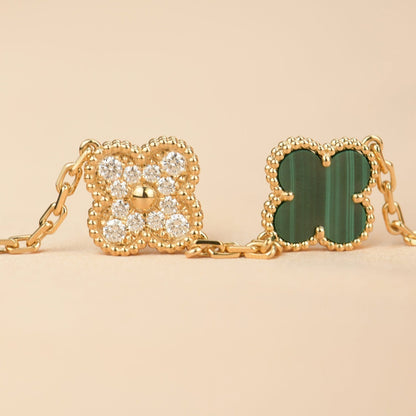 [kincade]CLOVER  5 MOTIF MALACHITE DIAMOND BRACELET