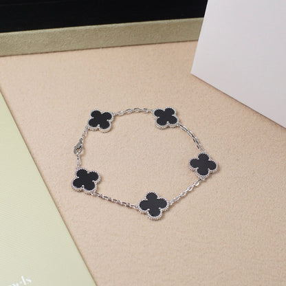 [kincade]CLOVER 5 MOTIF ONYXS  BRACELET SILVER