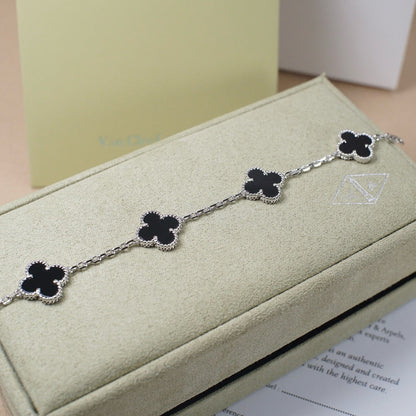 [kincade]CLOVER 5 MOTIF ONYXS  BRACELET SILVER