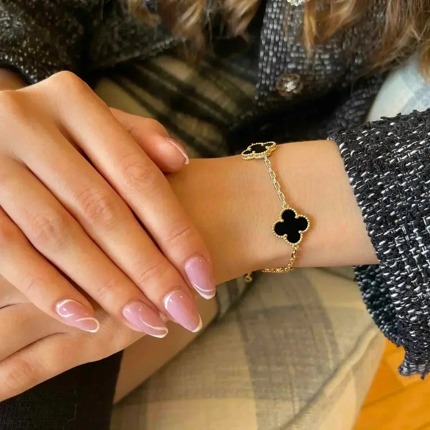 [kincade]CLOVER  5 MOTIFS BLACK ONYX BRACELET