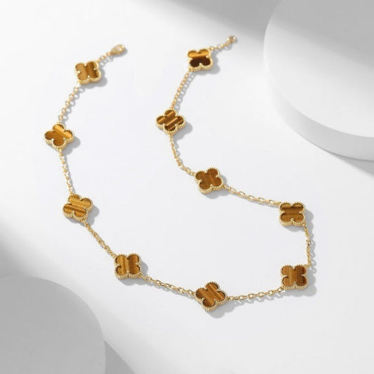 [kincade]CLOVER 10 MOTIFS TIGER EYE NECKLACE