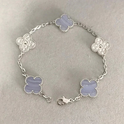 [kincade]CLOVER 5 MOTIV DIAMOND LILA CHALCEDON ARMBAND SILBER 