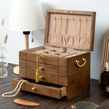 SOLID WOOD RETRO JEWELRY BOX WITH LOCK