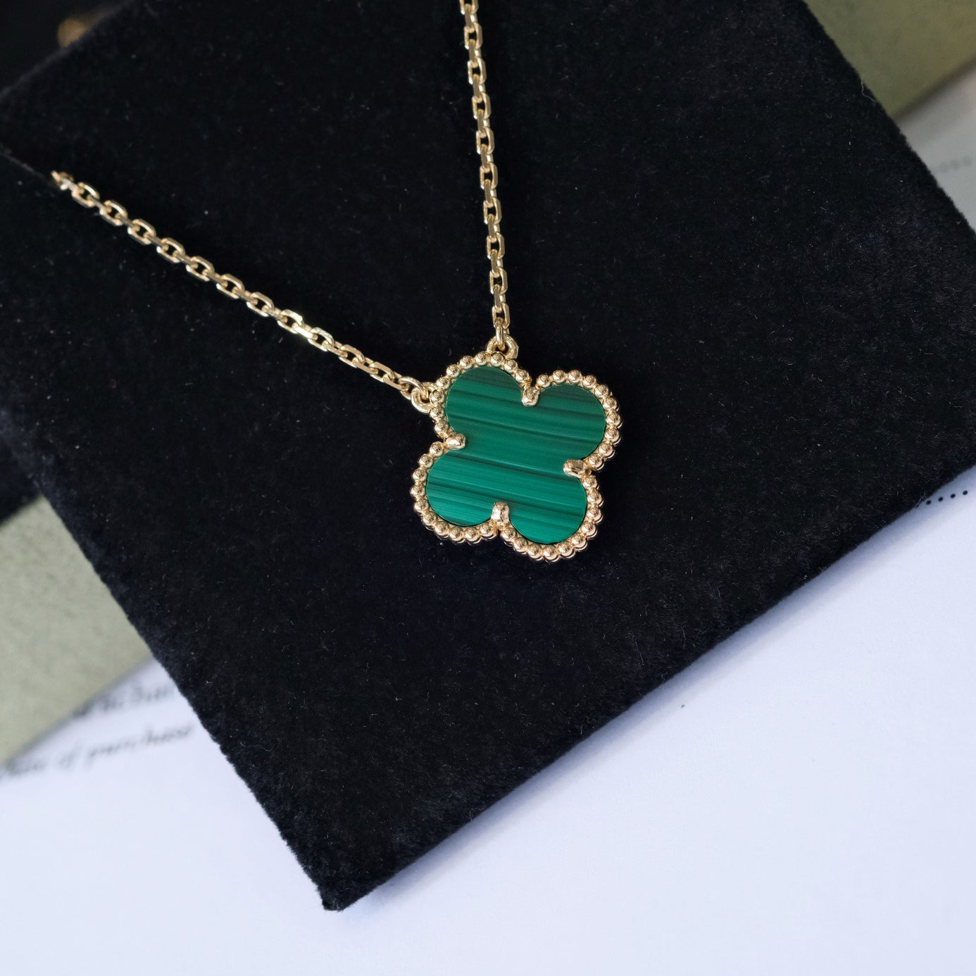 [kincade]CLOVER 15MM MALACHITE SINGLE FLOWER  NECKLACE