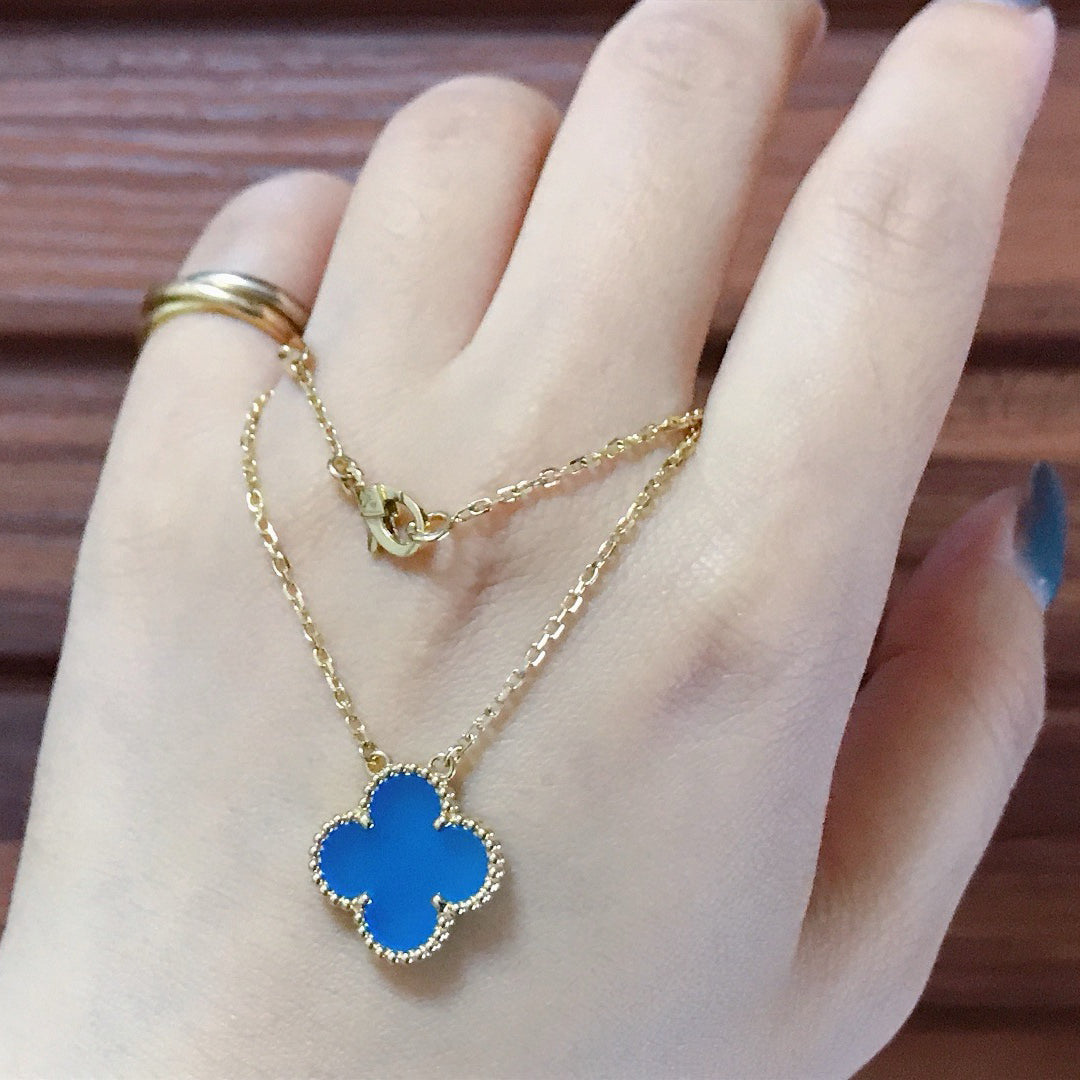 [kincade]CLOVER 15MM BLUE AGATE NECKLACE