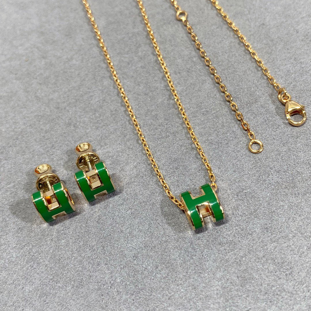 [kincade]POP H GREEN NECKLACE SILVER AND GOLD