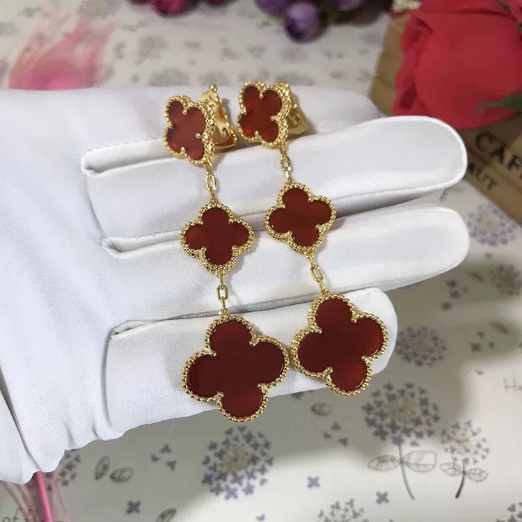 [kincade]CLOVER 3 MOTIF CARNELIAN DROP EARRINGS