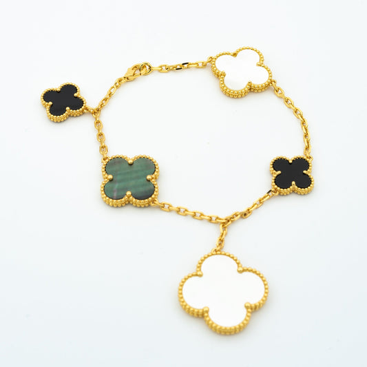 [kincade]CLOVER BRACELET 5 MOTIFS ONYX MOP