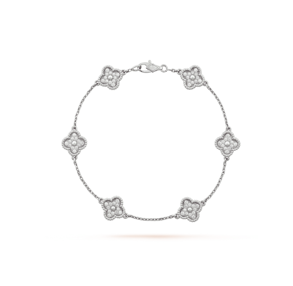 [kincade]Silberarmband mit 6 Kleeblatt-Motiven und Diamanten