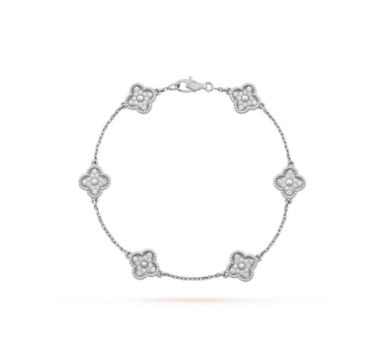 [kincade]Silberarmband mit 6 Kleeblatt-Motiven und Diamanten