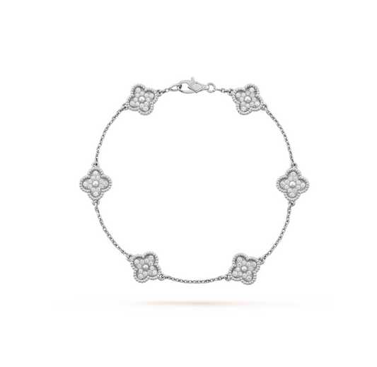 [kincade]Silberarmband mit 6 Kleeblatt-Motiven und Diamanten