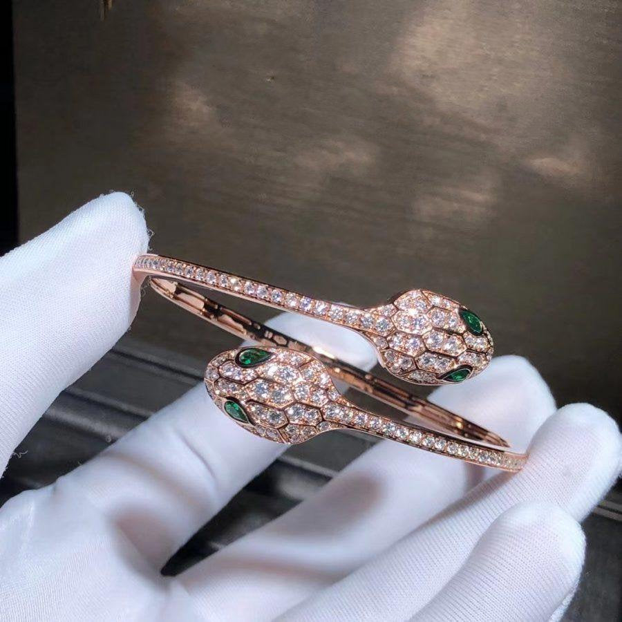 [kincade]SERPENTI BRACELET PINK GOLD MALACHITE DIAMOND DOUBLE SNAKE