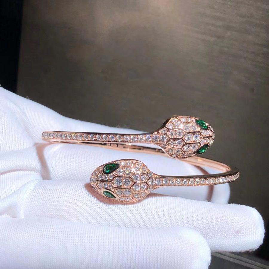 [kincade]SERPENTI BRACELET PINK GOLD MALACHITE DIAMOND DOUBLE SNAKE