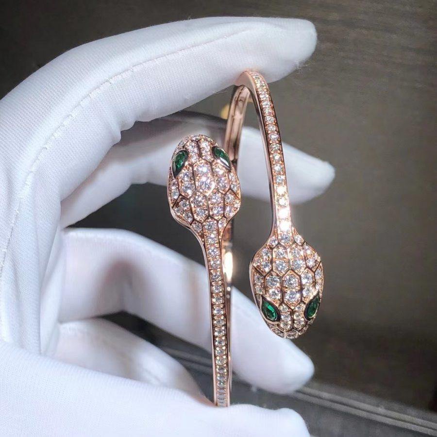 [kincade]SERPENTI BRACELET PINK GOLD MALACHITE DIAMOND DOUBLE SNAKE