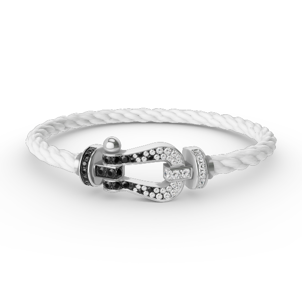 [kincade]FORCE GROSSES HUFEISENARMBAND IN SCHWARZ UND WEISS MIT DIAMANTEN, SILBER