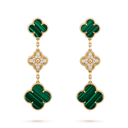 [kincade]CLOVER EARRINGS GOLD MALACHITE DIAMOND 3 MOTIF