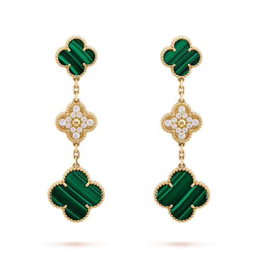 [kincade]CLOVER OHRRINGE GOLD MALACHIT DIAMANT 3 MOTIV