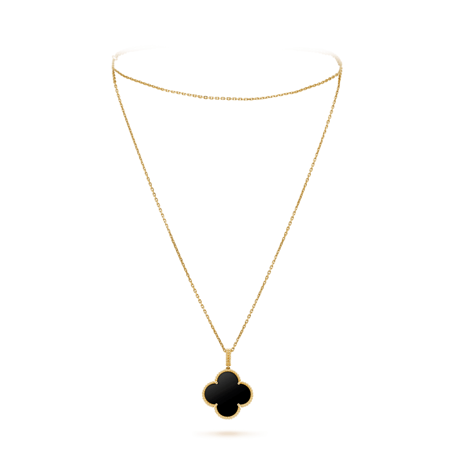 [kincade]CLOVER 25MM GOLD ONYX BIG CLOVER NECKLACE