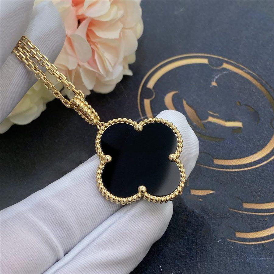 [kincade]CLOVER 25MM GOLD ONYX BIG CLOVER NECKLACE