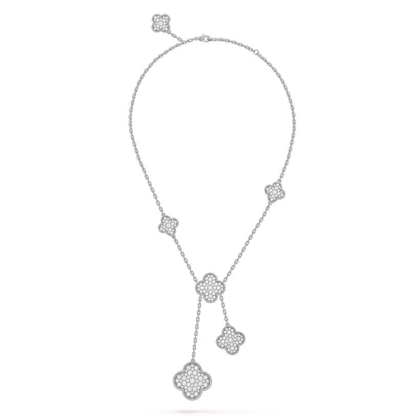 [kincade]CLOVER 5 MOTIFS SILVER DIAMONDS NECKLACE