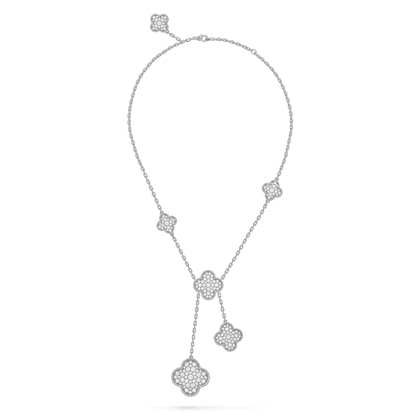 [kincade]CLOVER 5 MOTIFS SILVER DIAMONDS NECKLACE