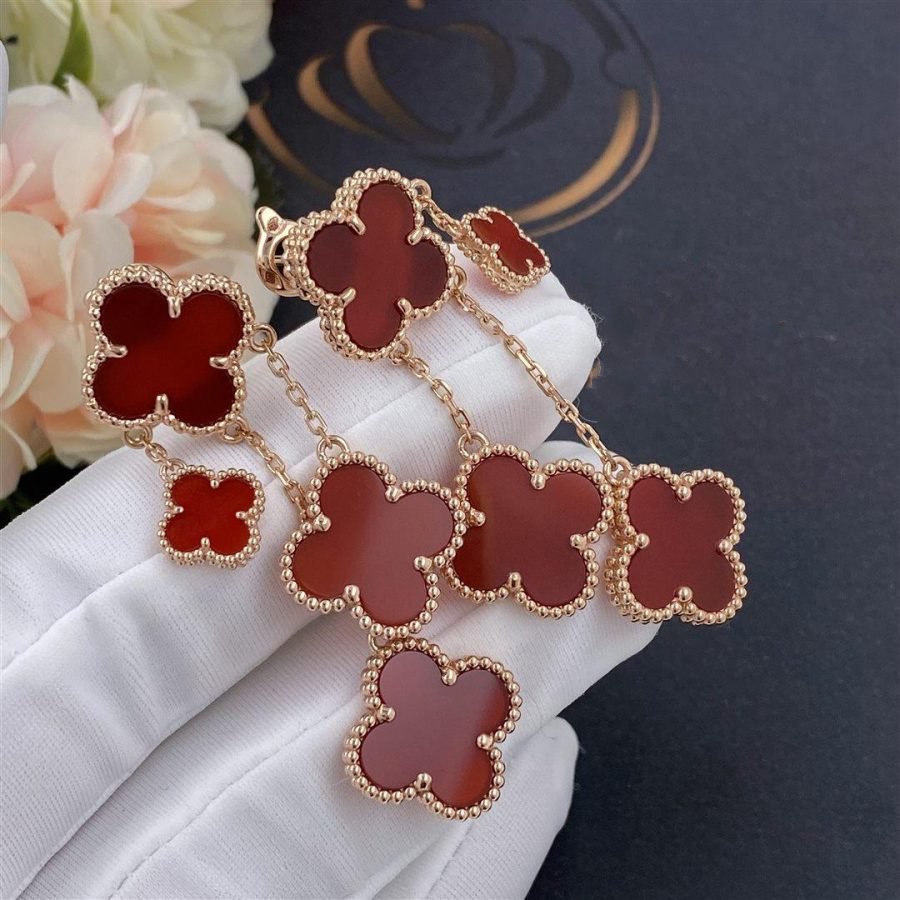 [kincade]CLOVER EARRINGS CARNELIAN 4 MOTIFS PINK GOLD