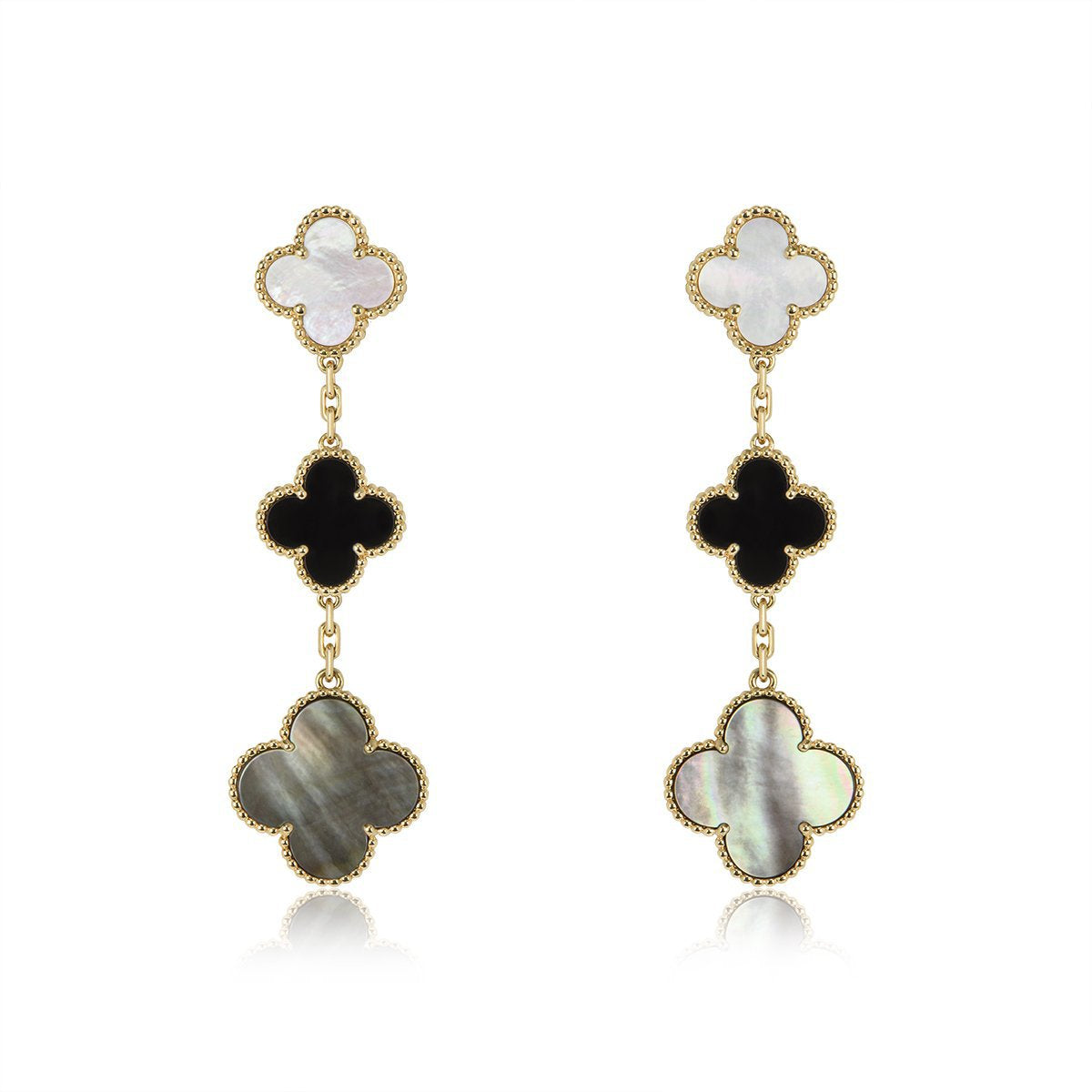 [kincade]CLOVER EARRINGS GOLD ONYX MOP 3 MOTIF