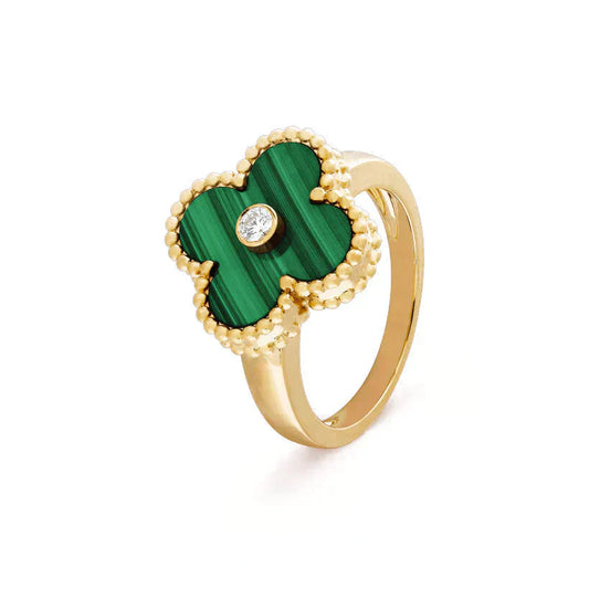 [kincade]CLOVER MALACHIT RING GOLD DIAMANT